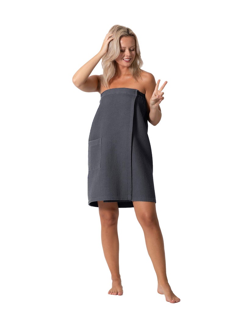 Robe Direct Quick Dry, Lightweight Waffle Spa/Bath Wrap with Adjustable Closure & Elastic Top (Dark Gray, XX-Large) - Image 4